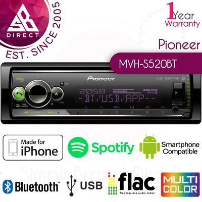 Pioneer MVH-S520BT Mechaless 1-DIN Car Stereo Media Receiver│Bluetooth│USB│AUX  - Image 1 of 3