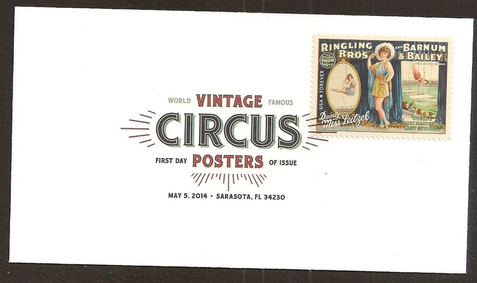 US 4900 Ringling Bros Barnum & Bailey Circus Poster Leitzel DCP FDC 2014 - Image 1 of 1
