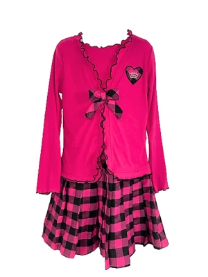 NUEVO CON ETIQUETAS $50 Niña 8 DOLLIE & ME Caliente Rosa Negro Corazón Plisado Falda Vestido de Fiesta! Foto 1 de 4