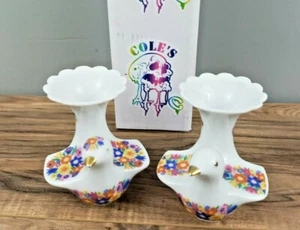 Par de Candelabros Bareuther Waldsassen Baviera Alemania Pájaros Vintage Florales - Imagen 1 de 8