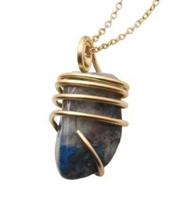 AJOITE IN QUARTZ, SHATTUCKITE, CHRYSOCOLLA PENDANT IN MERLIN'S GOLD #3062 - Picture 1 of 2