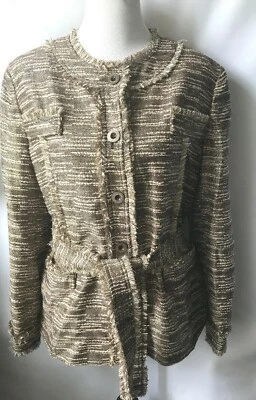 Куртка блейзер Ellen Tracy шерстяная смесь подпоясанная текстурированная бахрома размер 16 - Изображение 1 из 4