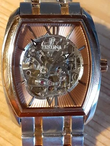 Festina Skellet Automatik Tonneau Form Stahl Rotvergoldet läuft Super Citizewerk - Bild 1 von 9