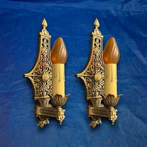 RARE antique sconces With Inserts Detailed Pair Rewired Fixtures 25K - Picture 1 of 11