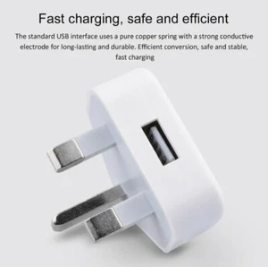 UK 3 Pin Mains Wall USB Charging Plug Wall Charger Adapter for iPhone Samsung - Picture 1 of 3