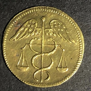 Seltene 15mm "$.50" Messing Caduceus Spiel Marke Spielzähler / Medaille - Fauver  - Bild 1 von 3