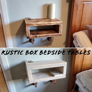 Mesa de noche caja rústica, soportada por soportes de tubería de cobre de diseño industrial - Imagen 1 de 11