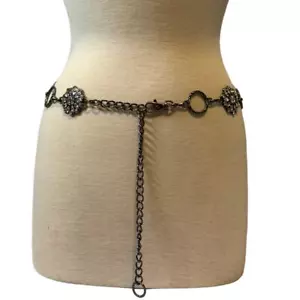 Silver Tone and Gem Chain Belt 80s 90s Vintage 30'" to 42" Whimsical Cocktail - Picture 1 of 10