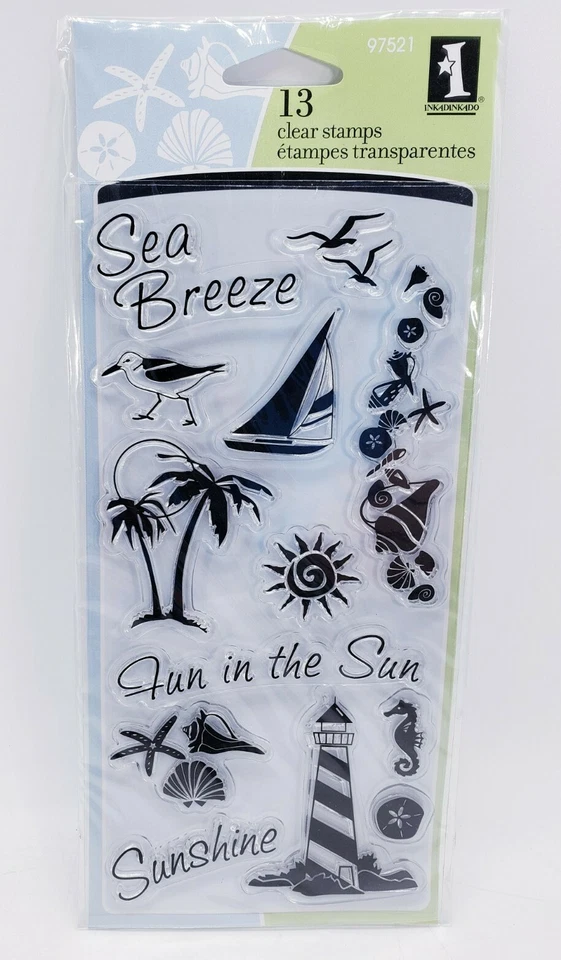 Conjunto de selos de acrílico transparente Coastal Beach por Inkadinkado 97521 NOVO! - Imagem 1 de 4