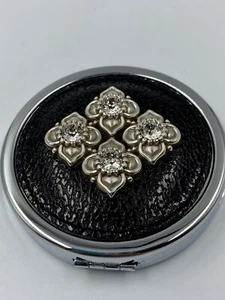 NWT Brighton ALCAZAR Double Sided Compact Mirror Black Leather Crystals MSRP $42 - Picture 1 of 4