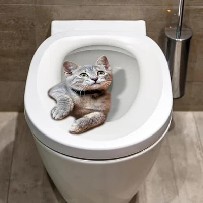 30cm Cartoon Toilet Seat Lid Sticker, Cute Cat Waterproof Self-Adhesive  - image 1 of 4