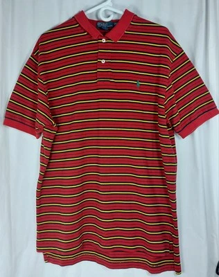 Ralph Lauren Mens Cotton Polo S/S Red Black Yellow Striped Pony Shirt XL - Image 1 of 4