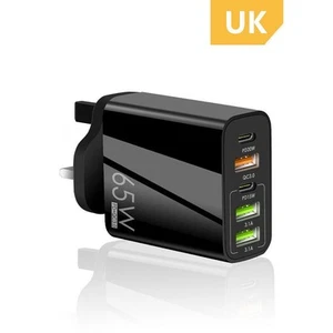 65W Quick Charger UK Plug Fast Wall Charger Power Adapter 5 Port USB-C PD Type C - Picture 1 of 6