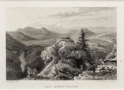 Hornschloss Riesengebirge Glatz Original Stahlstich um 1840 Passepartout - Bild 1 von 3