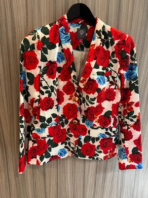 Chaqueta Blazer Vince Camuto Mujer Talla 2 Blanco Rojo Azul Rosa Estampado Floral Forrada Foto 1 de 4