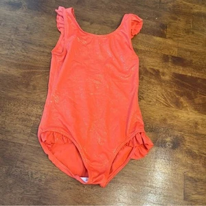 Mini Boden orange coral glitter metallic one piece swimsuit ruffle trim size 8-9 - Picture 1 of 6