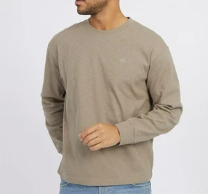 Calvin Klein Herren Pullover gestromt braun XS Baumwolle Crew Sweater Pulli neu mit Etikett dünn - Bild 1 von 5