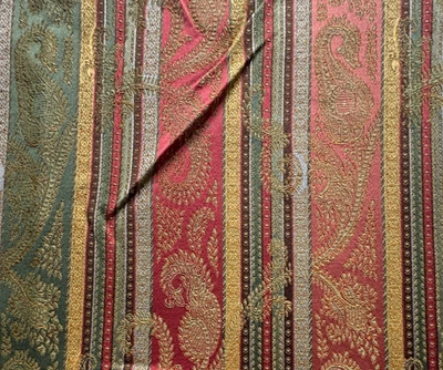 Lee Jofa Shiva Stripe Pink/Leaf France   Fabric Remnant 24"x24" - Image 1 of 3