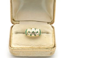 Vintage 1970’s 14K Yellow Gold Emerald and Diamond Dome Ring, Size 5 - Picture 1 of 7