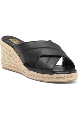 $298 - Bruno Magli Elena Espadrille Wedge Leather Sandal in Black Size 8 - Image 1 of 4