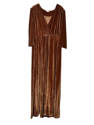Maxi vestido envolvente sintético de terciopelo Baltic Born 2XL marrón canela cuello en V manga 3/4 Foto 1 de 4