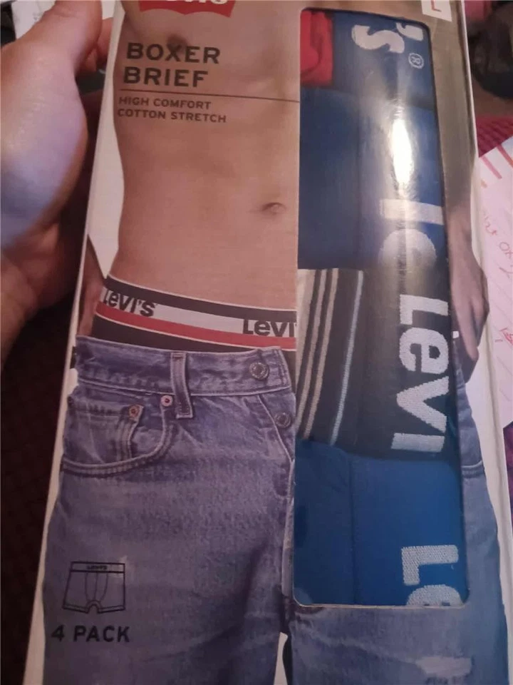 НОВЫЕ МУЖСКИЕ LEVI'S BOXER SHORT ВЫСОКОГО КОМФОРТА ХЛОПОК ЭЛАСТИЧНОЙ 4 УПАКОВКИ НИЖНЕЕ БЕЛЬЕ L 36/38 - Изображение 1 из 1