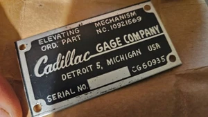 Cadillac Gage Company Mechanism No. 10921569 Data Plate - NOS - Picture 1 of 3