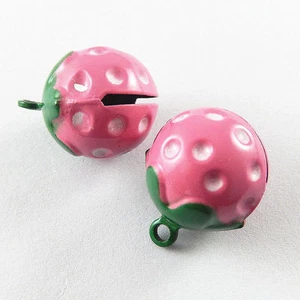 10-pack Pink Strawberry Jingle Bells Brass Pendant Keychain Drop Dangle Charm - Picture 1 of 6