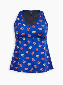 3X Torrid 3 (22-24) NAVY LIPS ACTIVE RACERBACK SWIM TANKINI Top UPF 40+ Women's - Picture 1 of 6