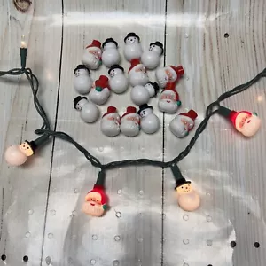 Santa Face And Snowman Christmas Blow Mold String Light Covers 20 Reflectors Vtg - Picture 1 of 4