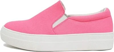 Women's Slip-On Soda Reign Fashion Flat Neon Pink Canvas Casual Sneaker Shoes - Image 1 of 3