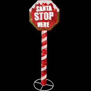 60" Red LED Lighted Santa Stop Here Sign Christmas Yard Decor Pre lit strong NEW - Picture 1 of 2