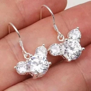 3Ct Round Cut Lab Created Diamond Mickey Drop Earrings In 14K White Gold Plated - Picture 1 of 4