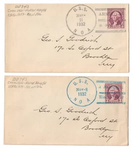 USS NOA DD-343 • 1932 Naval Covers ARMISTICE DAY & NATIONAL ELECTION DAY Cancels - Bild 1 von 1