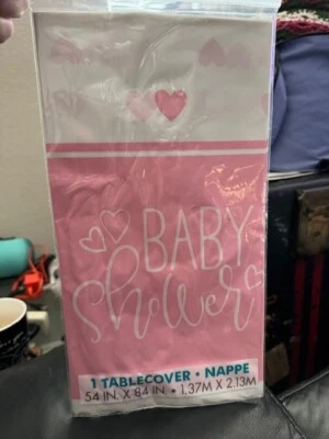 Único Corazones Rosa Baby Shower 54"x84" Plástico Mantel Fiesta Suministro Vajilla Foto 1 de 2