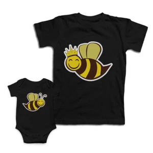 Mom and Baby Matching Outfits Smiling Honey Bee with Crown Insects Match Clothes - Picture 1 of 9