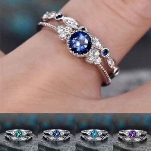2pcs/set Bling Gemstone Ring Astonishing Women Girls Jewellery Size 6-10 - Picture 1 of 16