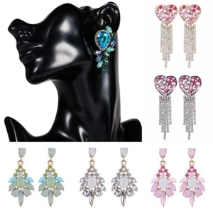 Earrings Women Drop Elegant Ear Crystal Stud Tassel Rhinestone Dangle Jewelry - Picture 1 of 24