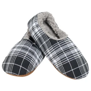 Black Plaid Mens Plush Lined Cozy Non Slip Indoor Soft Slippers - Large - Picture 1 of 6