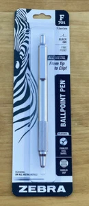 ZEBRA F-701 PENNA A SFERA RETRATTILE TUTTA METALLO ACCIAIO INOX MANIGLIA KNURELD NUOVA - Foto 1 di 4