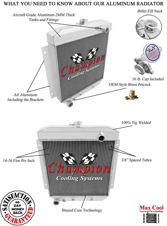 2 Row Kool Champion Radiator for 1954 1955 1956 Ford Sunliner V8 Engine #EC5456 Foto 1 de 4