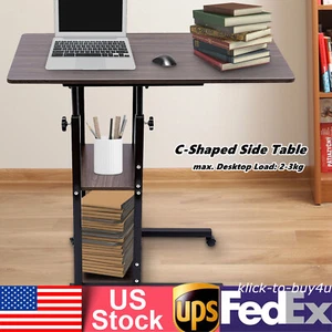 C-Shaped Side Table Height Adjustable Bed Sofa End Table Storage Shelf w/ Wheels - Picture 1 of 20