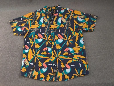Camisa Neff Manga Corta Botón Para Hombres M Hawaiana Tropical Tucán Pájaros Patinador Foto 1 de 4