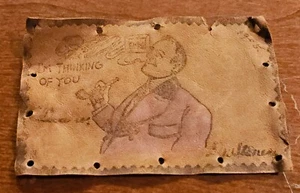 Antique Vintage Leather Postcard NOS Unused - Valentine Romance - Picture 1 of 5
