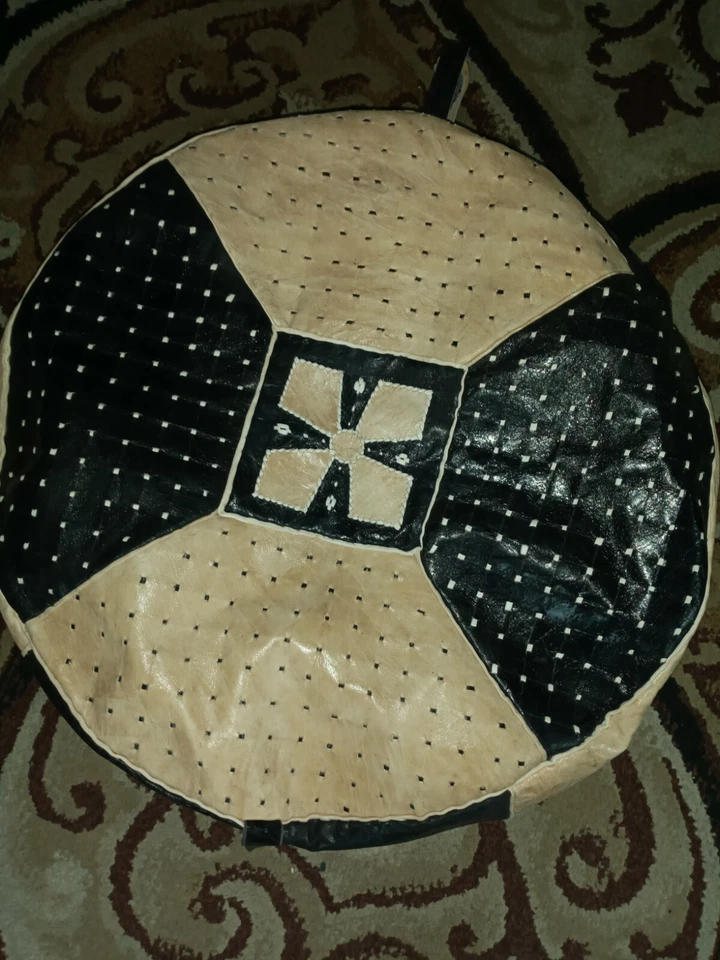 New Handmade POUF Genuine Leather Pouffe Ottoman Footstool round floor pillow  - Image 1 of 4