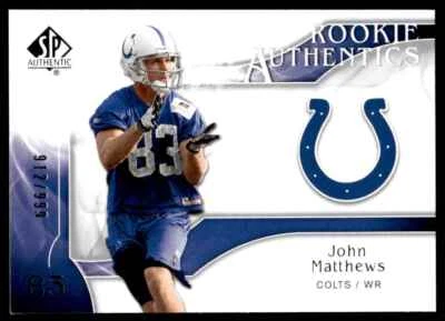 2009 SP Authentic John Matthews Rookie 912/999 Indianapolis Colts #261 R53 - Image 1 of 2