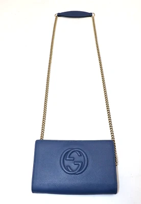 Bolso Cartera Gucci Cuero Granulado Soho Cadena - Azul Foto 1 de 4