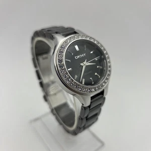 DKNY Crystals Bezel Black Ceramic Watch Ladies NY4980 New Battery Installed - Picture 1 of 18