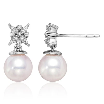 14K纯白金淡水养殖珍珠钻石吊坠耳环 — 第 1/4 张图片