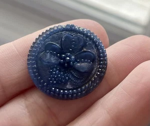 Vintage 3/4” Dark Blue Glass Button Flower Star G58 - Picture 1 of 3